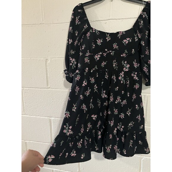 Inspired Heart Mini Dress Womens Size L Black Pink Floral - Picture 6 of 16